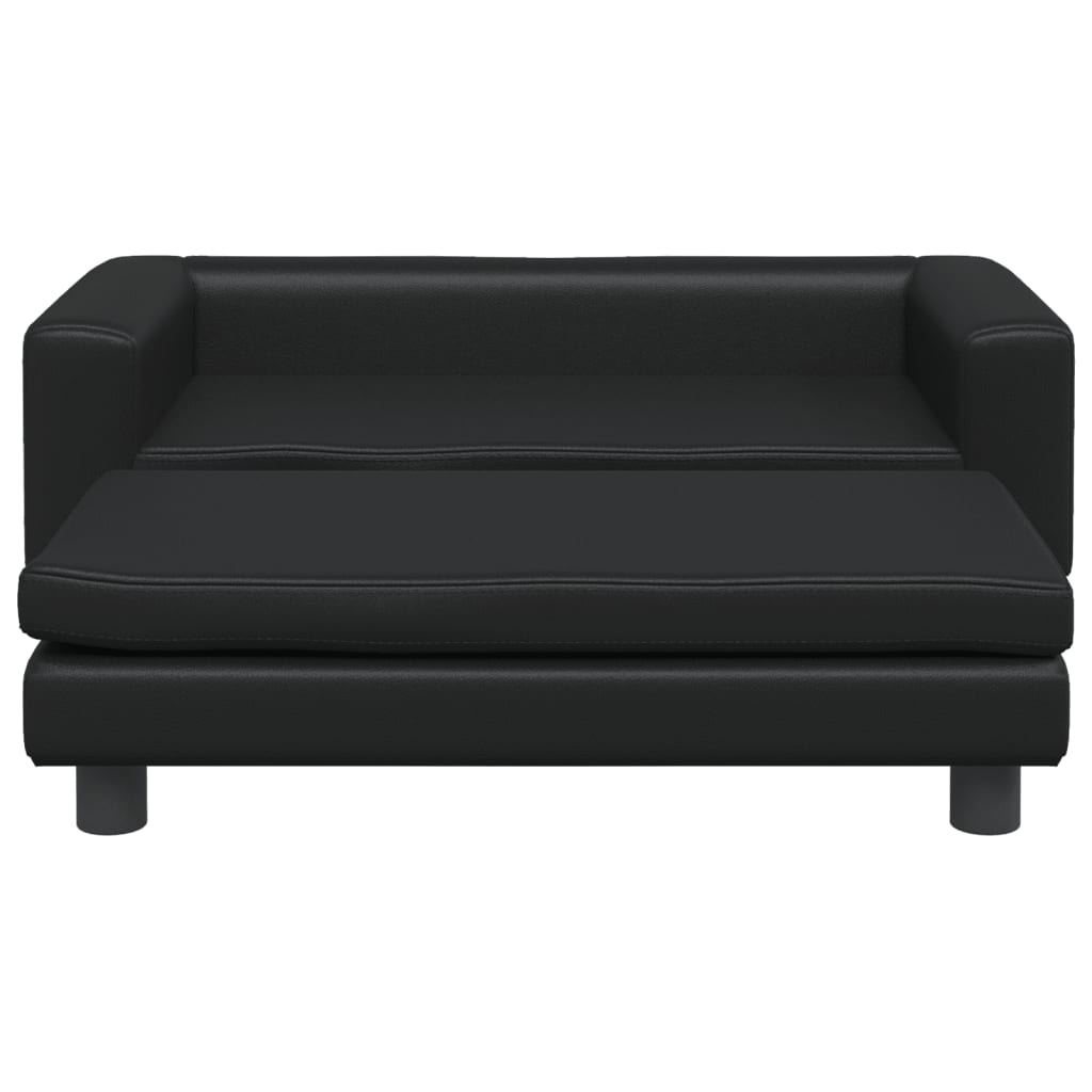 Kindersofa mit Hocker Schwarz 100x50x30 cm Kunstleder
