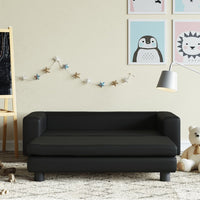 Thumbnail for Kindersofa mit Hocker Schwarz 100x50x30 cm Kunstleder