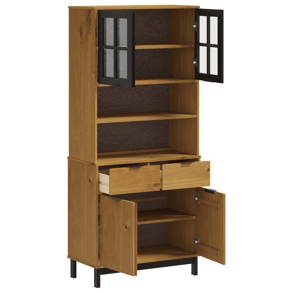 Highboard mit Glastüren FLAM 80x40x180 cm Massivholz Kiefer