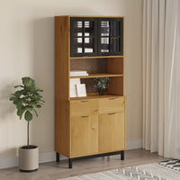 Thumbnail for Highboard mit Glastüren FLAM 80x40x180 cm Massivholz Kiefer