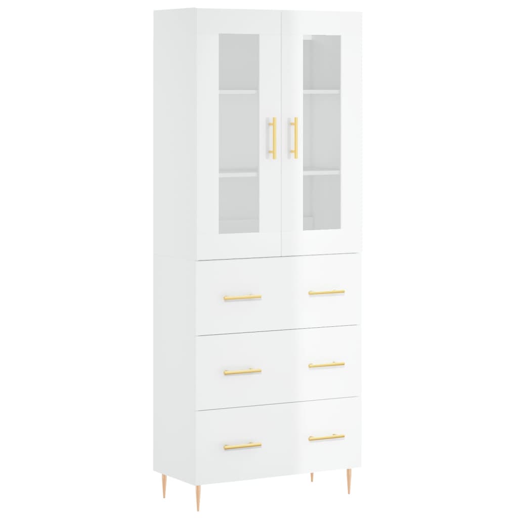 Highboard Hochglanz-Weiß 69,5x34x180 cm Holzwerkstoff