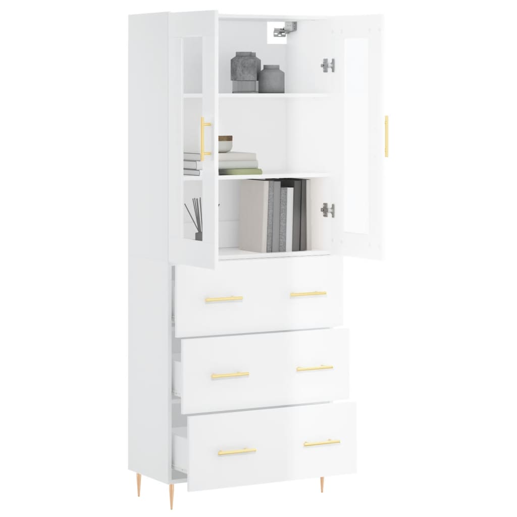 Highboard Hochglanz-Weiß 69,5x34x180 cm Holzwerkstoff