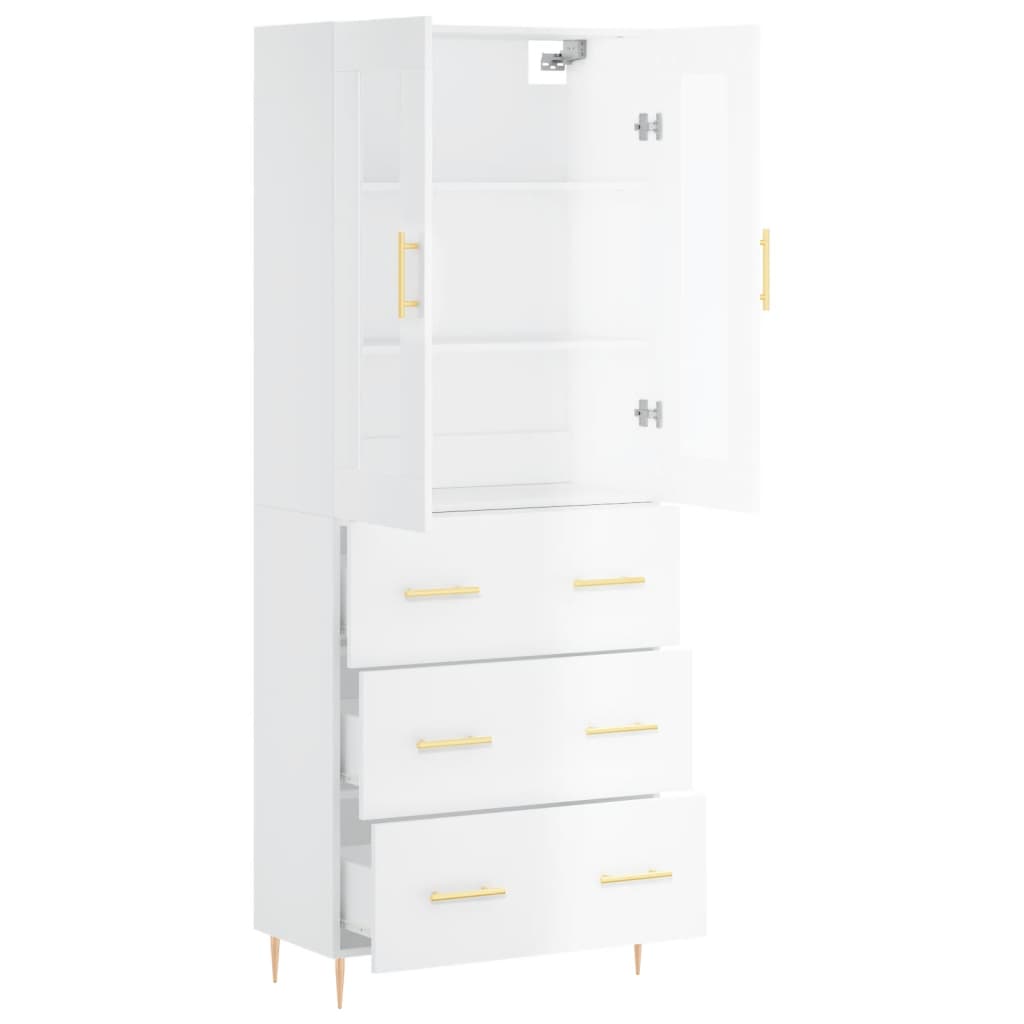 Highboard Hochglanz-Weiß 69,5x34x180 cm Holzwerkstoff