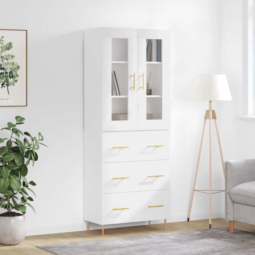 Highboard Hochglanz-Weiß 69,5x34x180 cm Holzwerkstoff