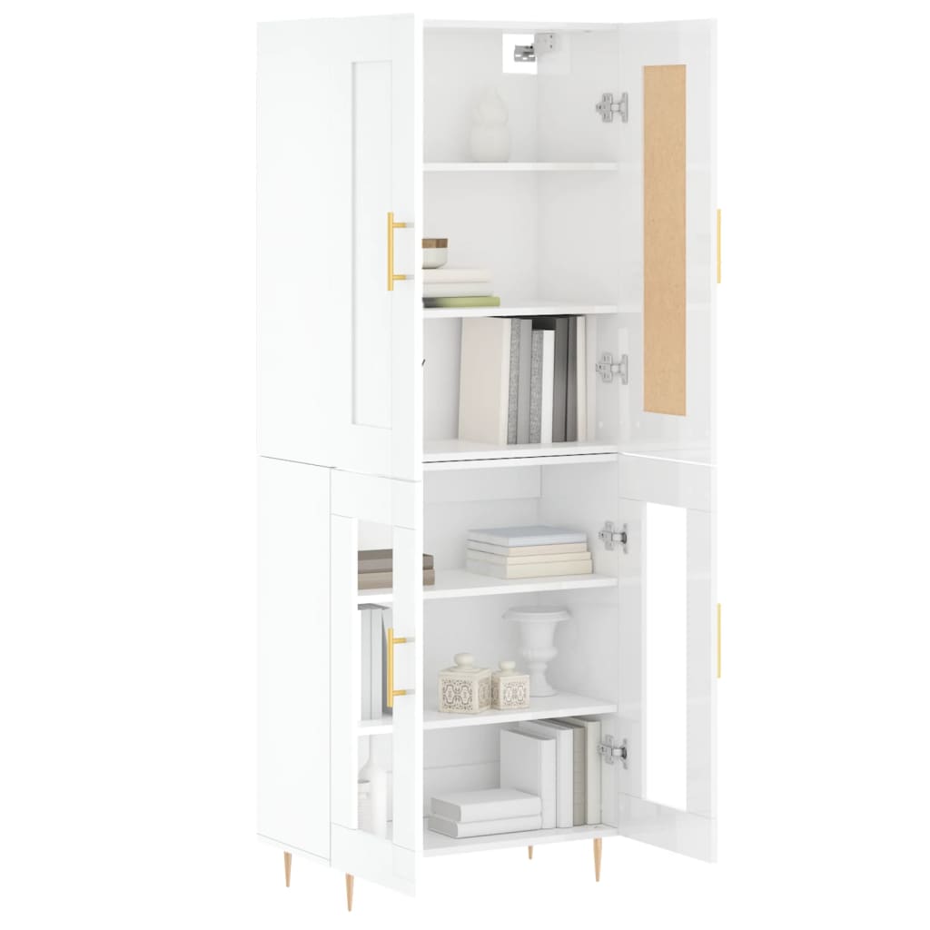 Highboard Hochglanz-Weiß 69,5x34x180 cm Holzwerkstoff