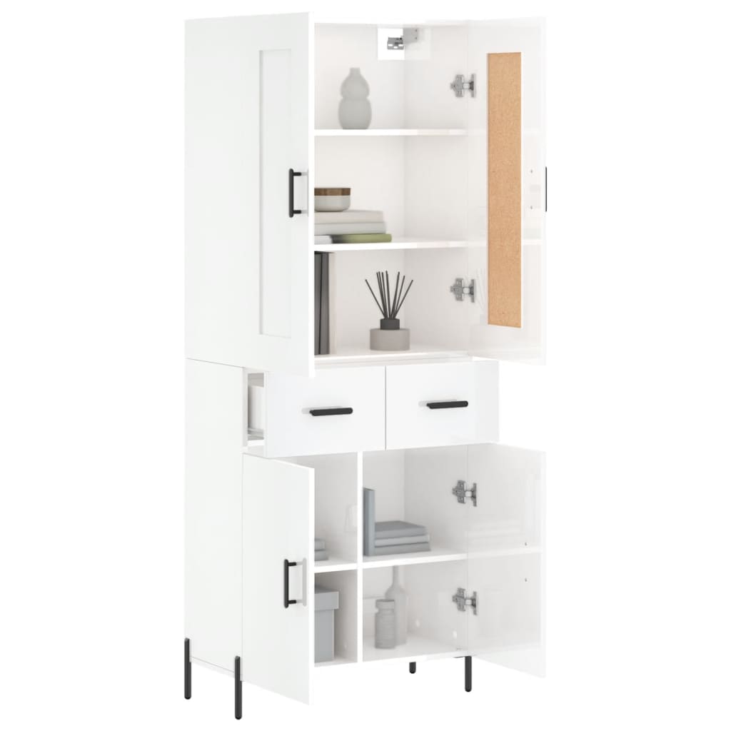 Highboard Hochglanz-Weiß 69,5x34x180 cm Holzwerkstoff