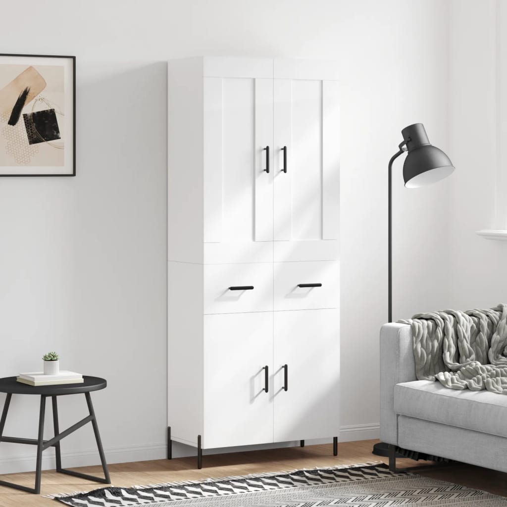 Highboard Hochglanz-Weiß 69,5x34x180 cm Holzwerkstoff