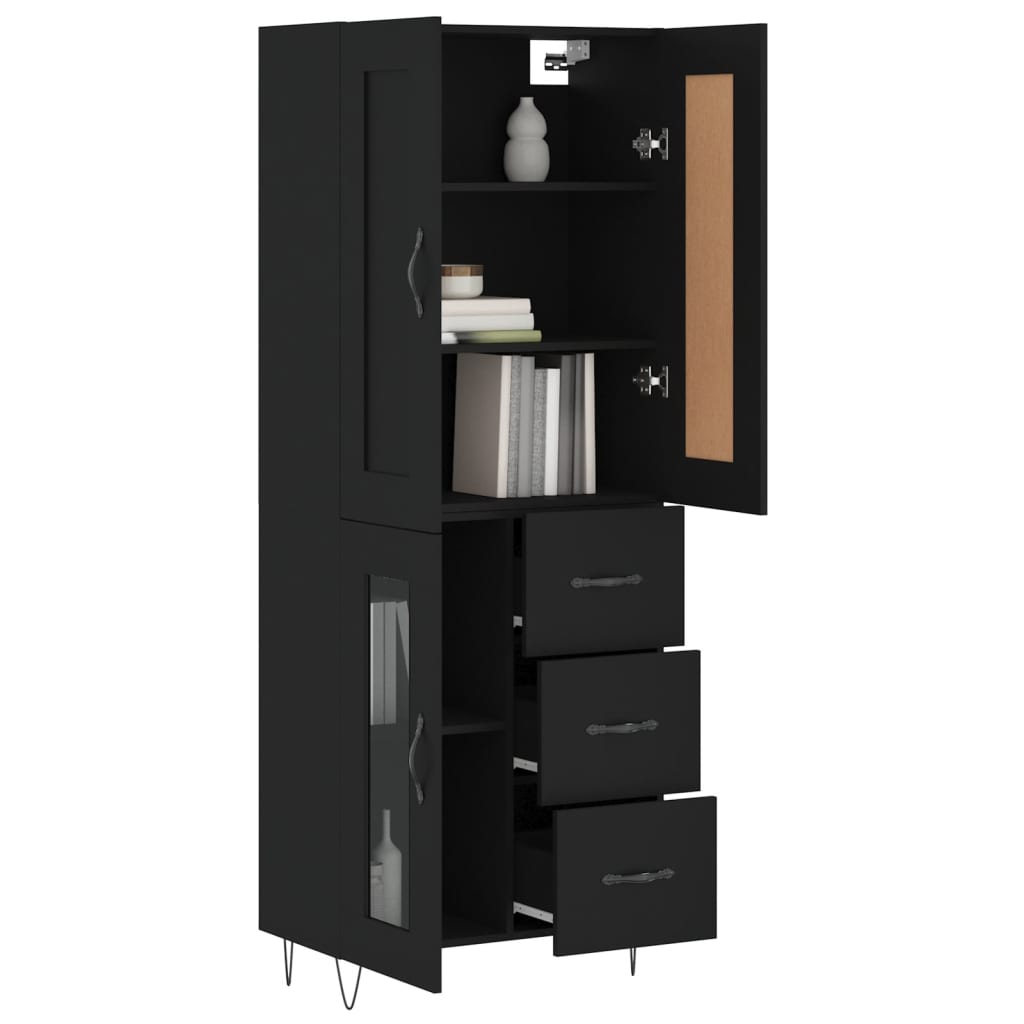 Highboard Schwarz 69,5x34x180 cm Holzwerkstoff