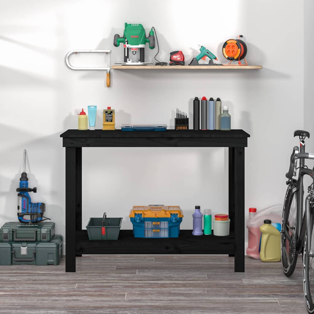 Werkbank Schwarz 110x50x80 cm Massivholz Kiefer
