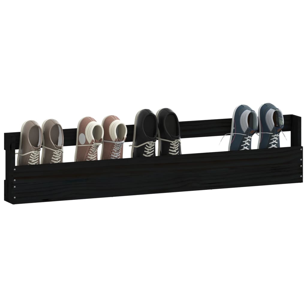 Wand-Schuhregale 2 Stk. Schwarz 110x9x23 cm Massivholz Kiefer