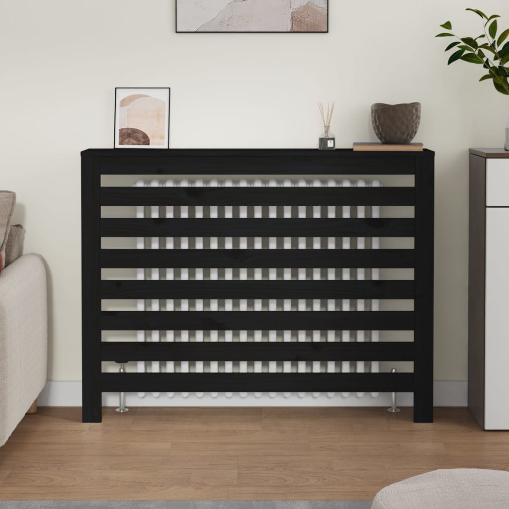 Heizkörperverkleidung Schwarz 108,5x19x84 cm Massivholz Kiefer