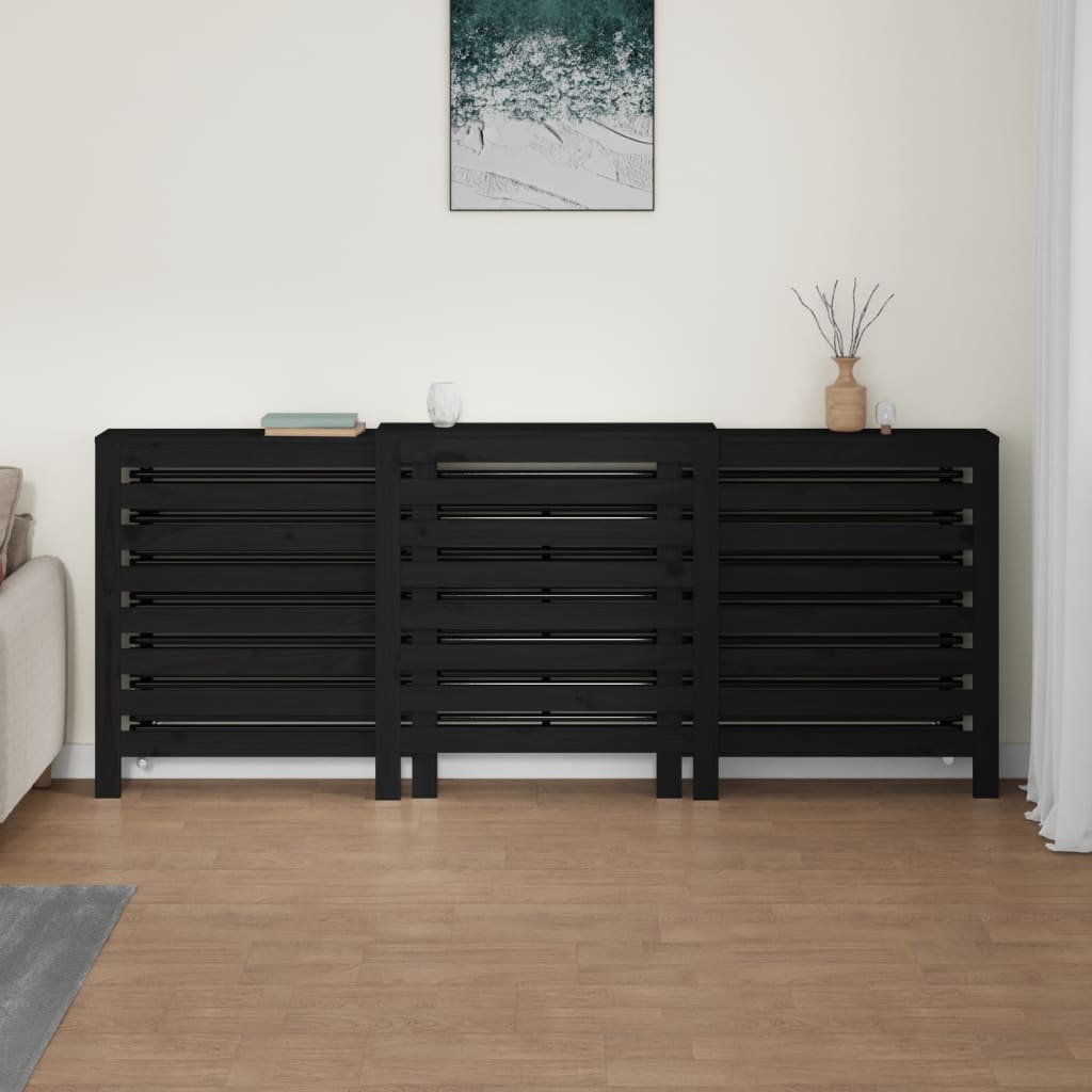 Heizkörperverkleidung Schwarz 210x21x85 cm Massivholz Kiefer