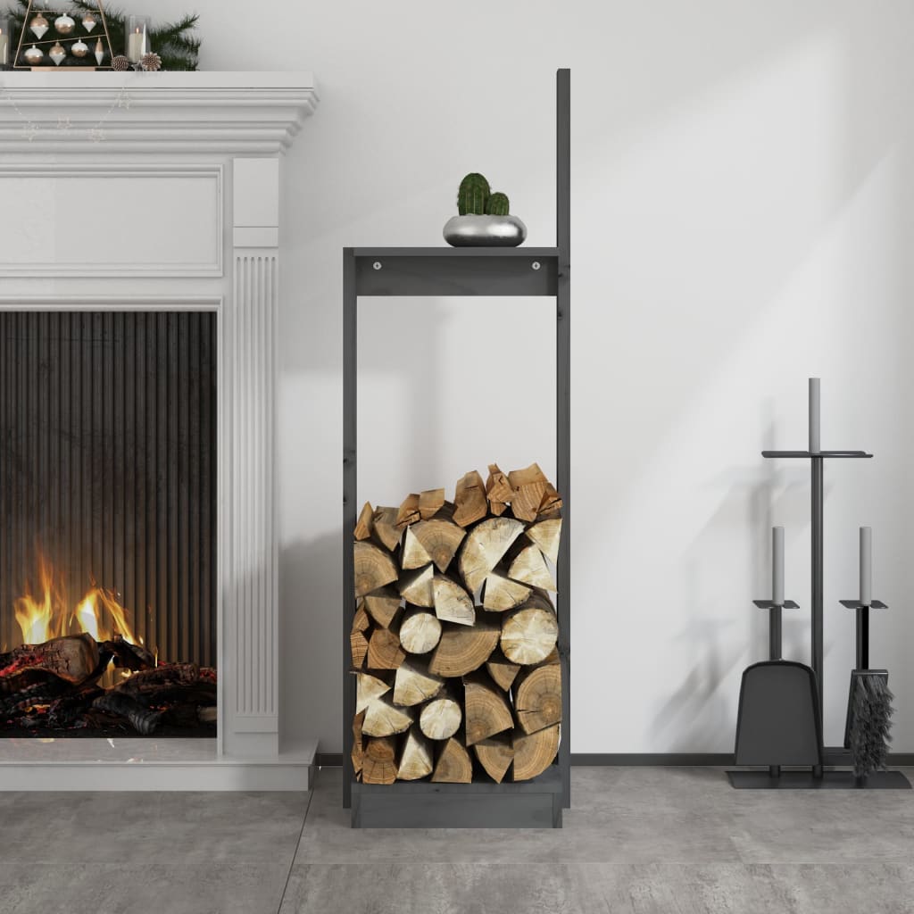 Kaminholzhalter Grau 33,5x30x110 cm Massivholz Kiefer