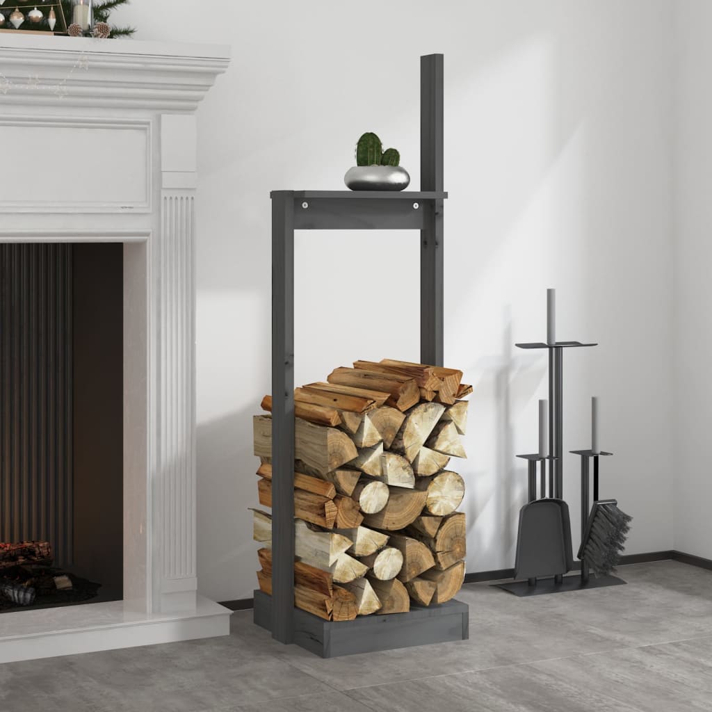 Kaminholzhalter Grau 33,5x30x110 cm Massivholz Kiefer
