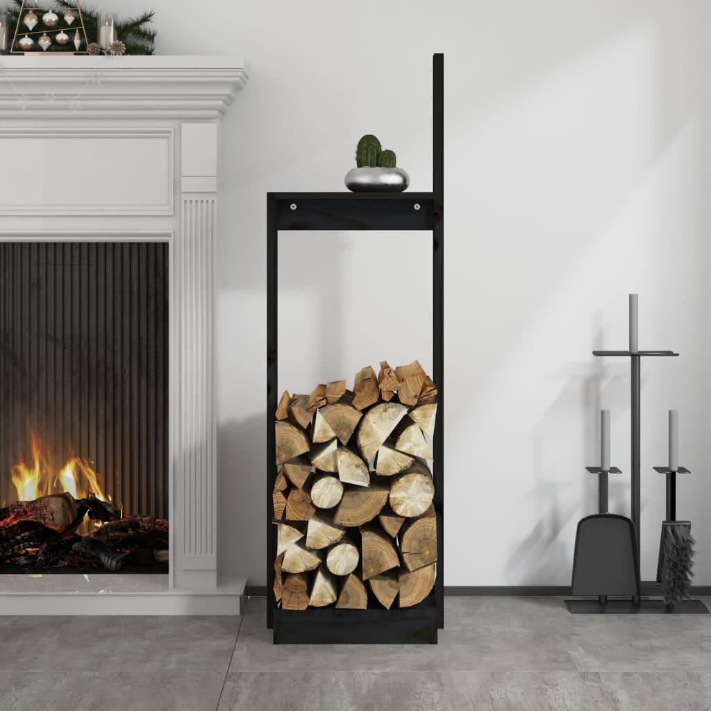 Kaminholzhalter Schwarz 33,5x30x110 cm Massivholz Kiefer