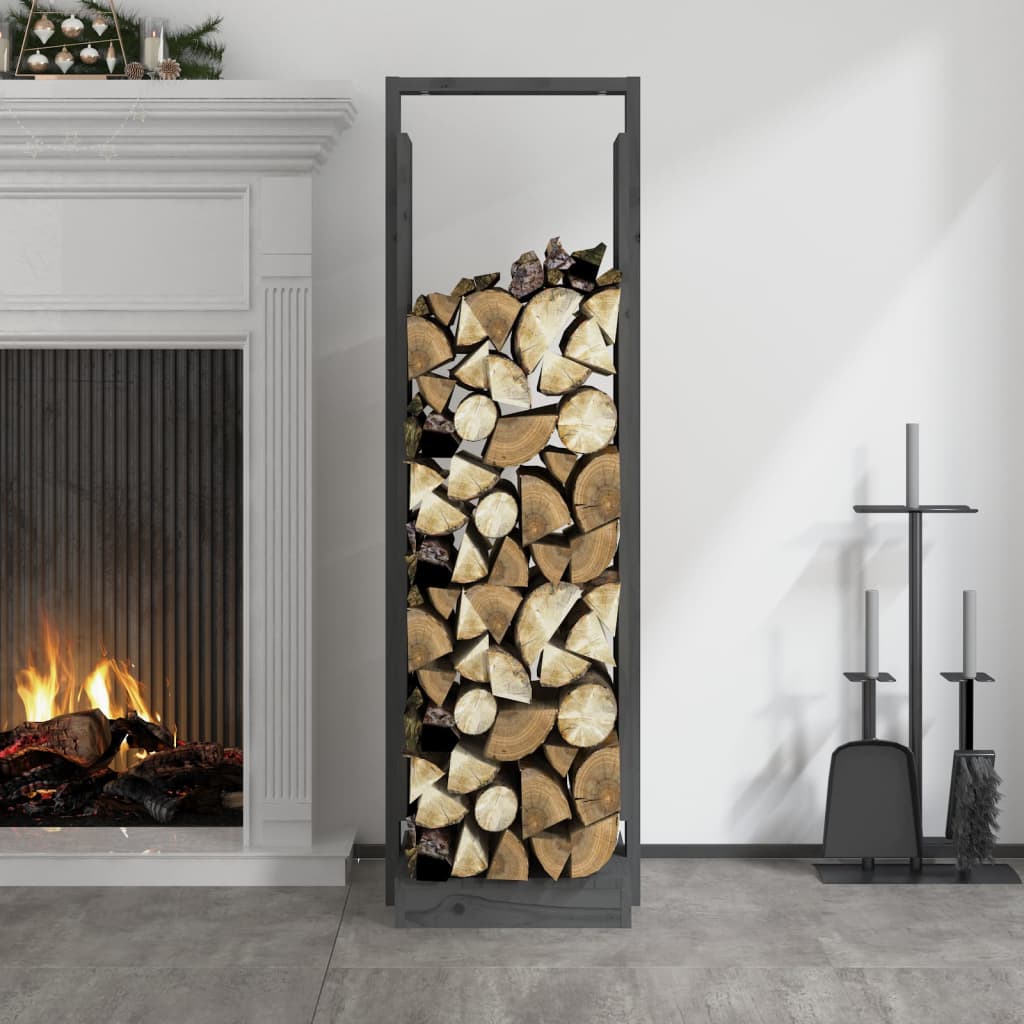 Kaminholzhalter Grau 33,5x30x110 cm Massivholz Kiefer