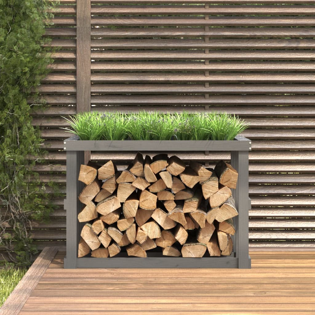 Outdoor-Kaminholzregal Grau 108x52x74 cm Massivholz Kiefer