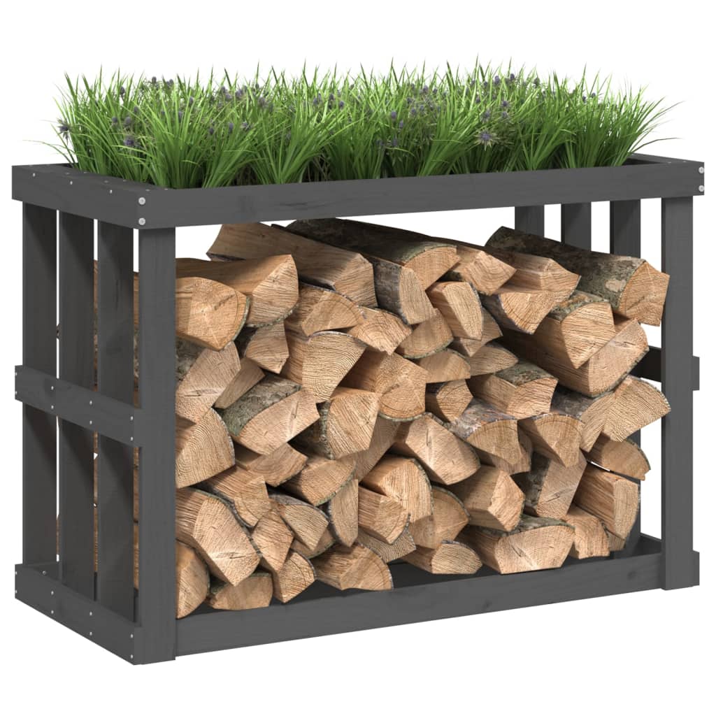 Outdoor-Kaminholzregal Grau 108x52x74 cm Massivholz Kiefer