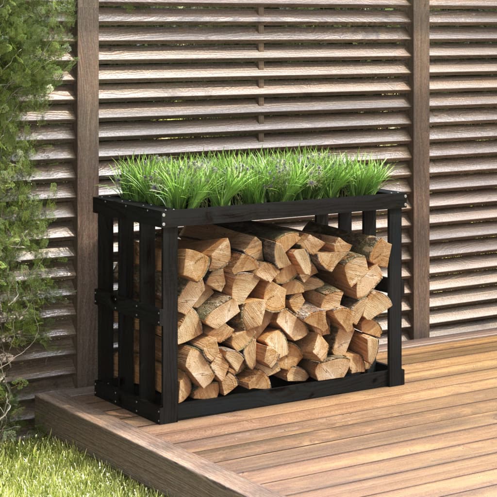 Outdoor-Kaminholzregal Schwarz 108x52x74 cm Massivholz Kiefer