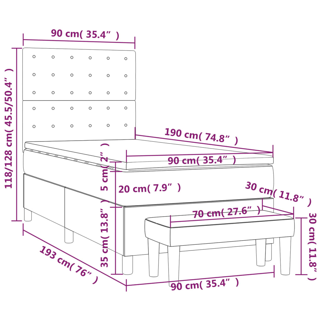 Boxspringbett mit Matratze Hellgrau 90x190 cm Stoff