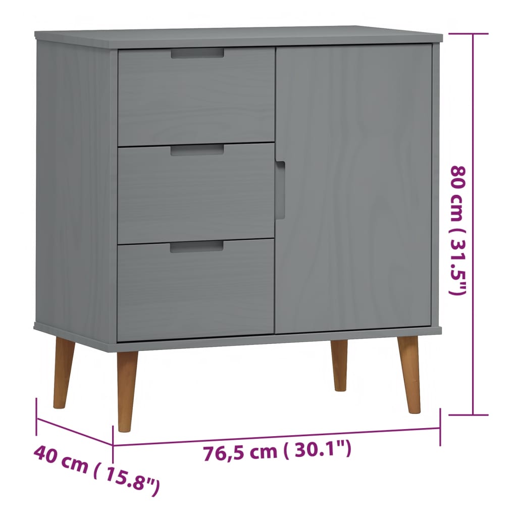 Sideboard Grau 76,5x40x80 cm Massivholz Kiefer