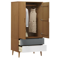 Thumbnail for Kleiderschrank Braun 90x55x175 cm Massivholz Kiefer