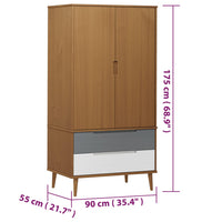 Thumbnail for Kleiderschrank Braun 90x55x175 cm Massivholz Kiefer