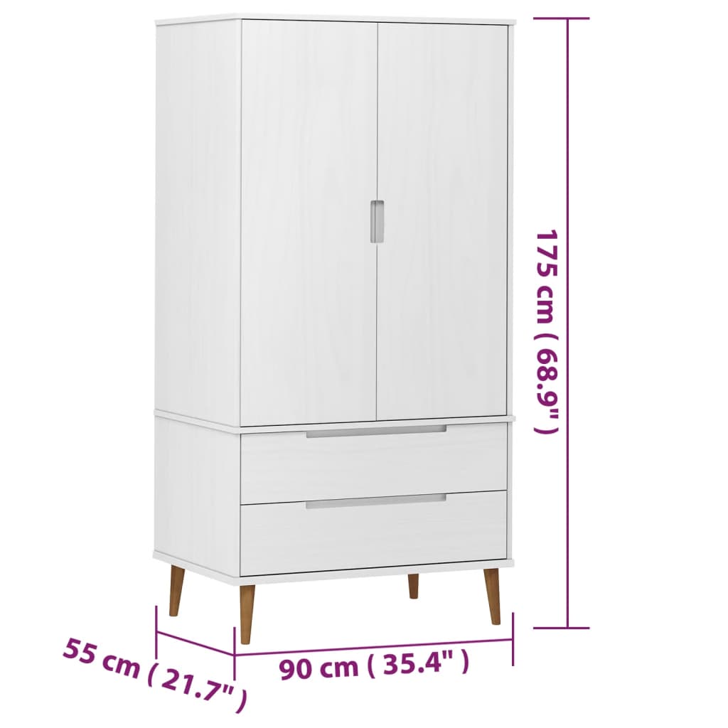Kleiderschrank Weiß 90x55x175 cm Massivholz Kiefer