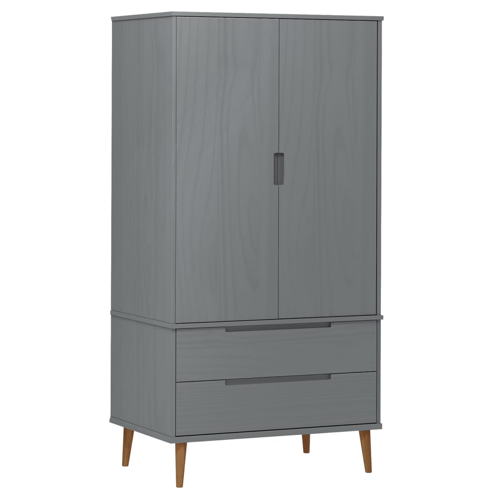 Kleiderschrank Grau 90x55x175 cm Massivholz Kiefer