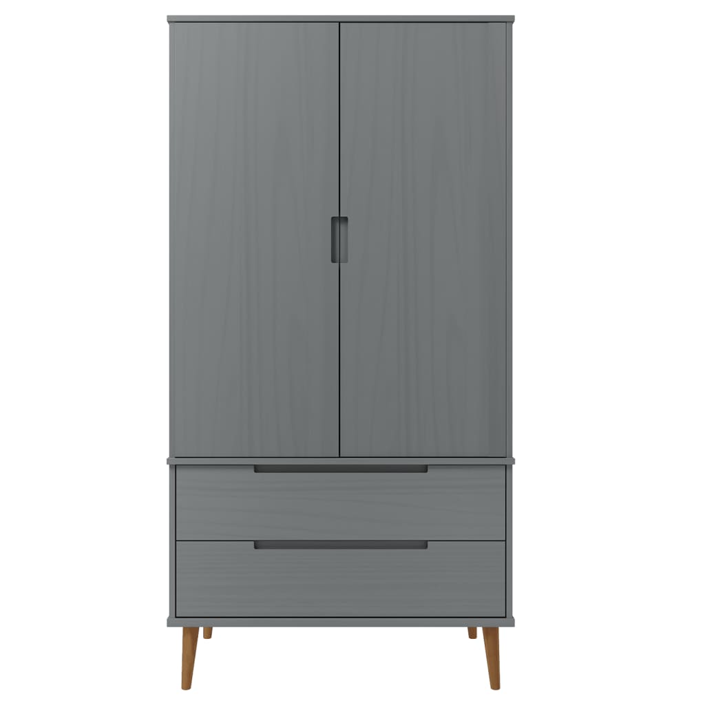 Kleiderschrank Grau 90x55x175 cm Massivholz Kiefer