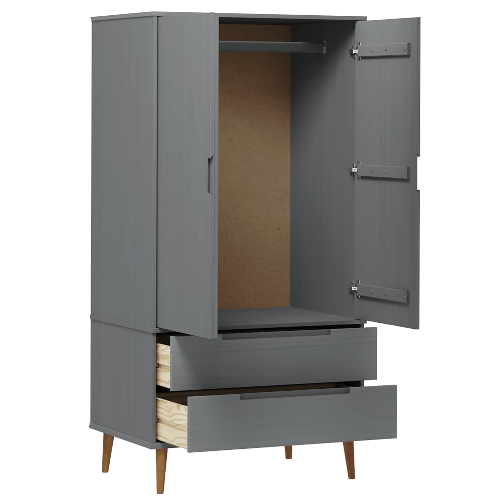 Kleiderschrank Grau 90x55x175 cm Massivholz Kiefer