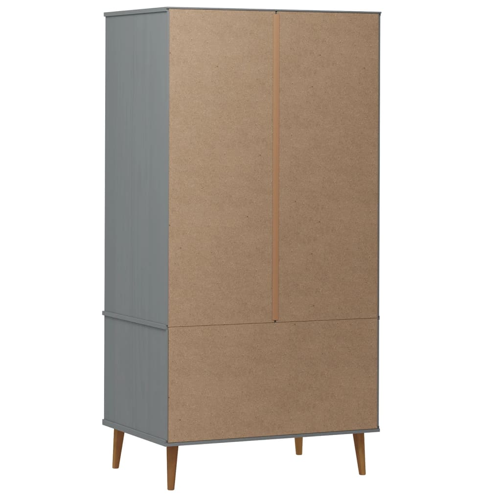 Kleiderschrank Grau 90x55x175 cm Massivholz Kiefer