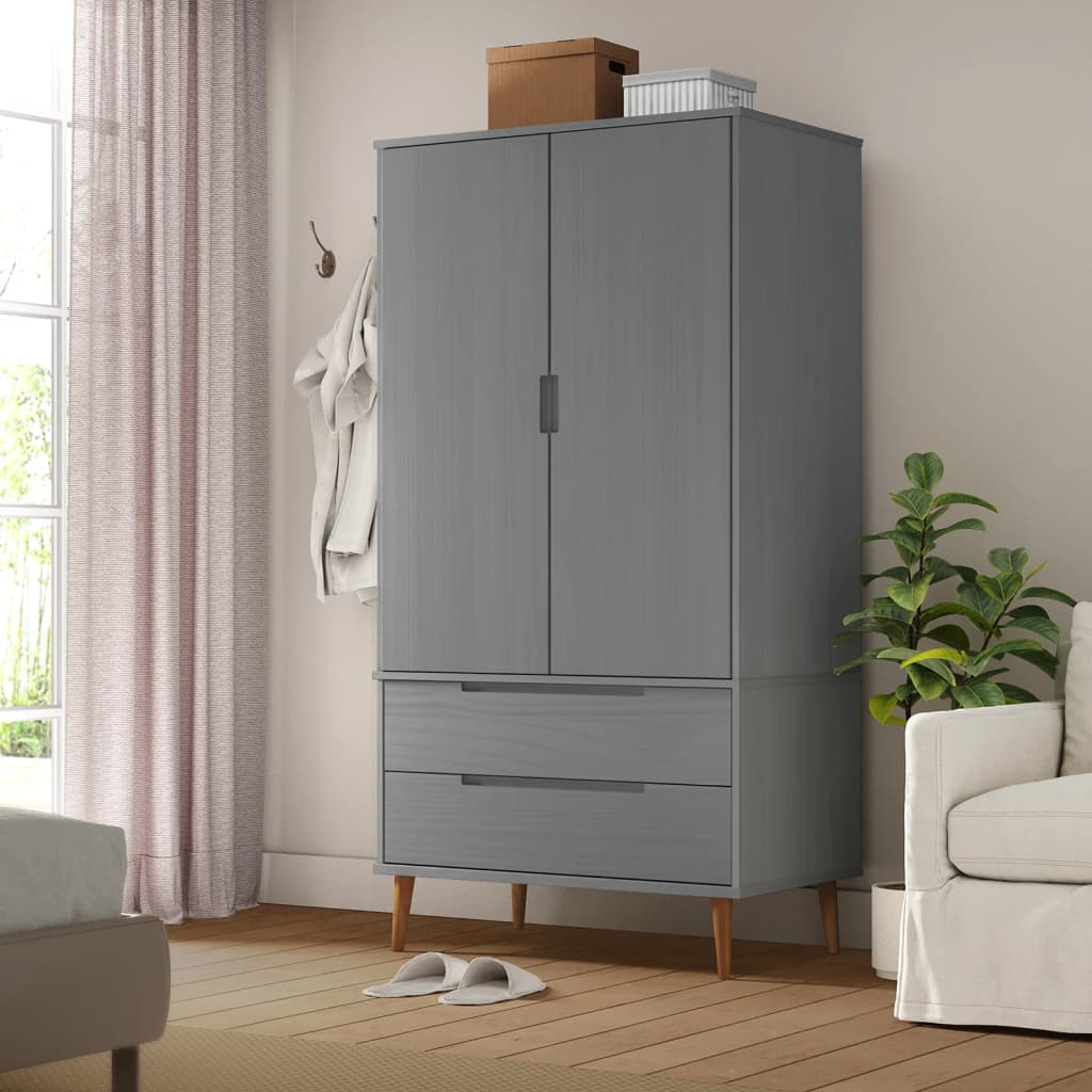 Kleiderschrank Grau 90x55x175 cm Massivholz Kiefer