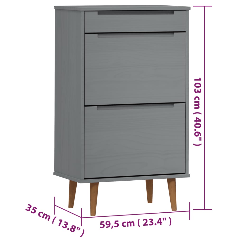 Schuhschrank Grau 59,5x35x103 cm Massivholz Kiefer