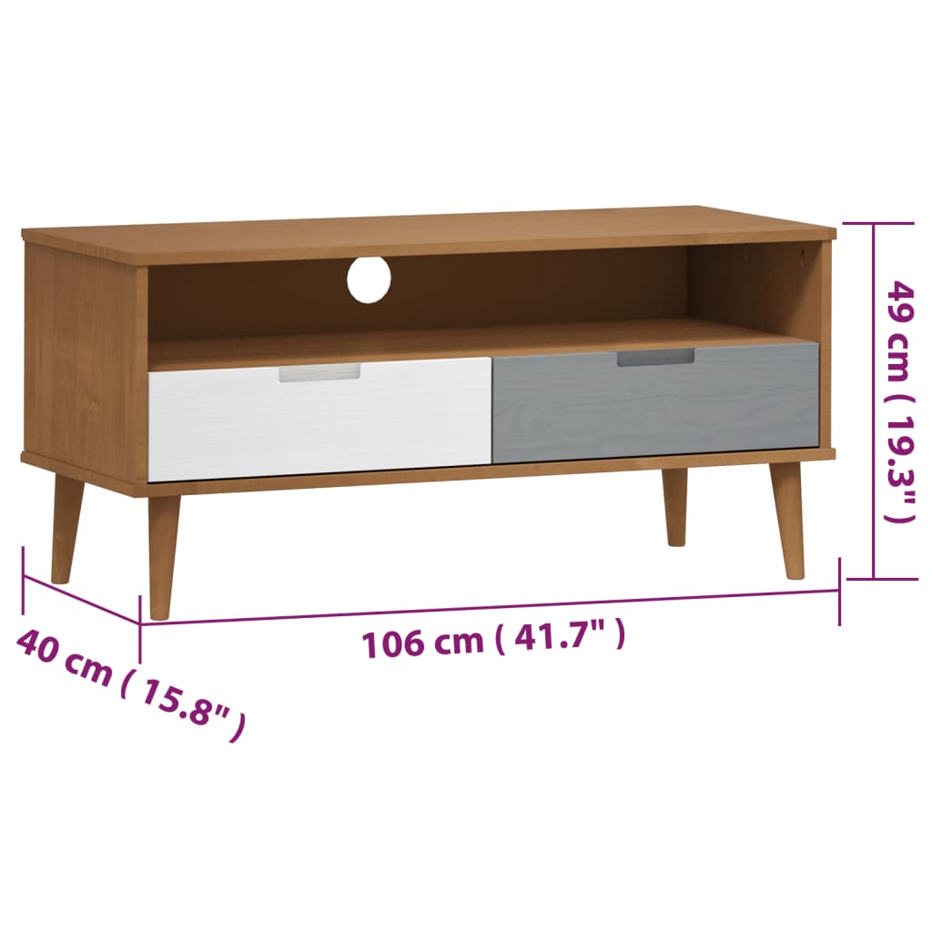 TV-Schrank Braun 106x40x49 cm Massivholz Kiefer