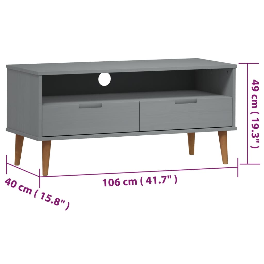 TV-Schrank Grau 106x40x49 cm Massivholz Kiefer