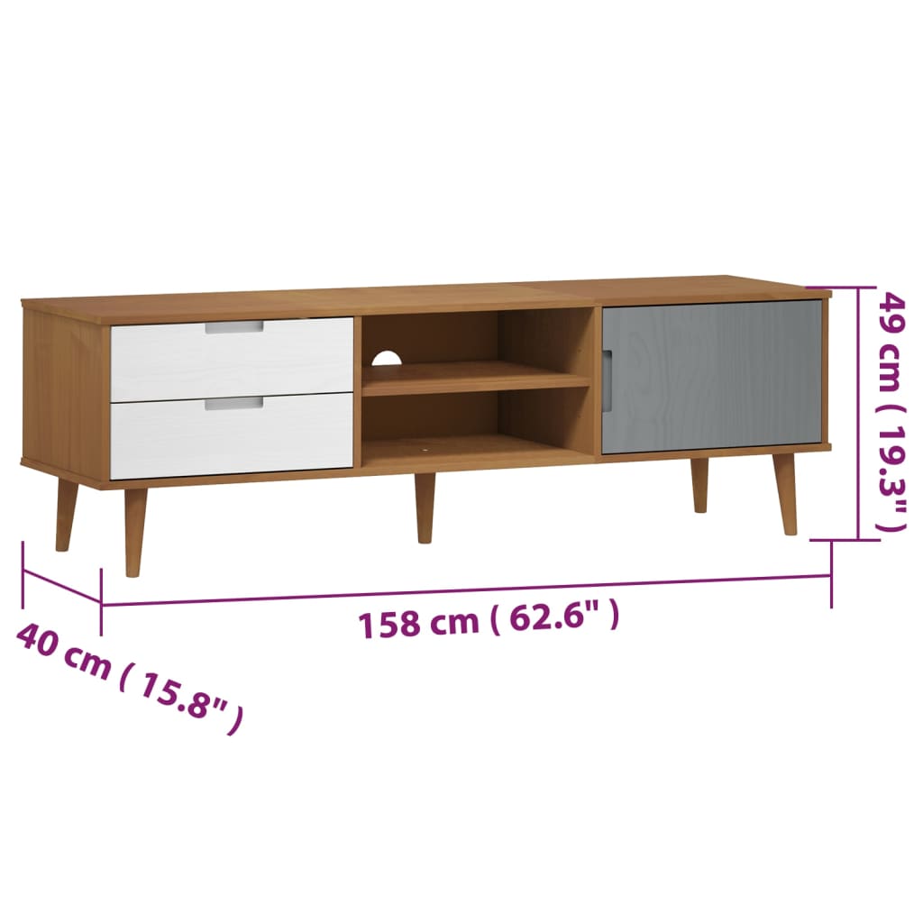 TV-Schrank Braun 158x40x49 cm Massivholz Kiefer
