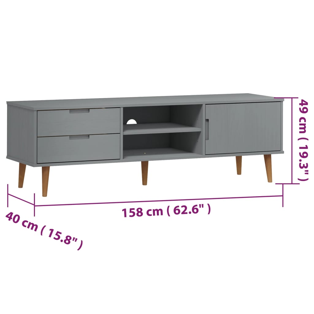 TV-Schrank Grau 158x40x49 cm Massivholz Kiefer