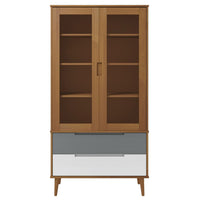 Thumbnail for Vitrinenschrank Braun 90x35x175 cm Massivholz Kiefer