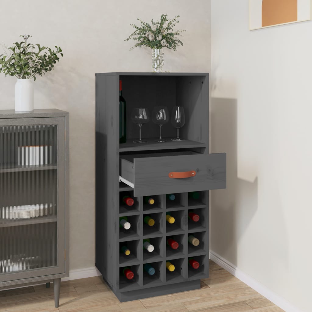 Weinregal Grau 45x34x100 cm Massivholz Kiefer