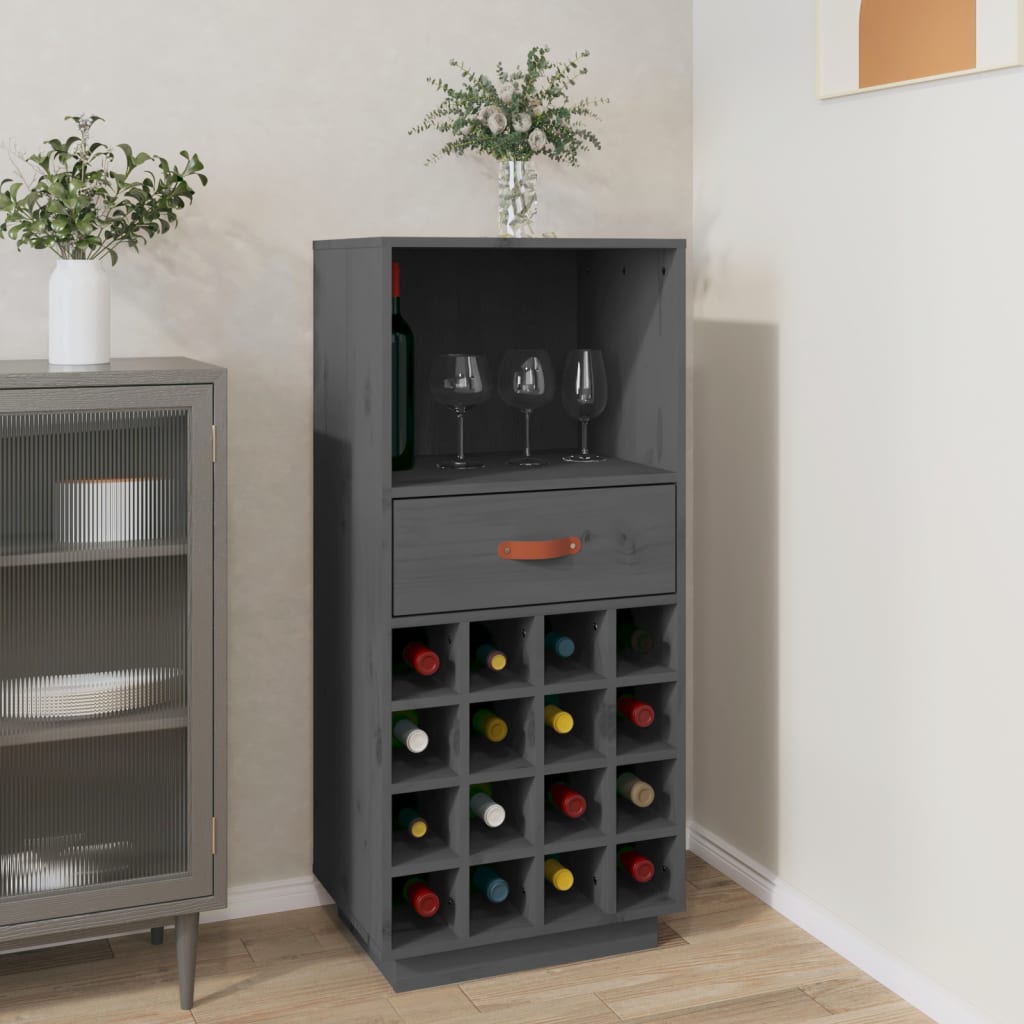 Weinregal Grau 45x34x100 cm Massivholz Kiefer