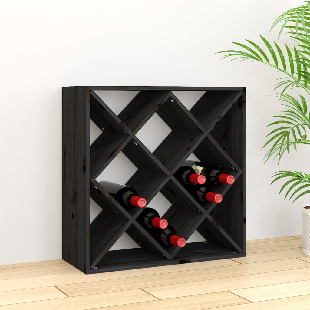 Weinregal Schwarz 62x25x62 cm Massivholz Kiefer
