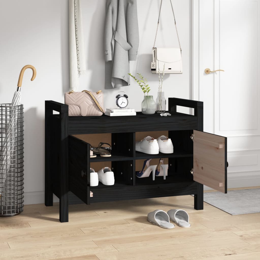 Flurbank Schwarz 80x40x60 cm Massivholz Kiefer