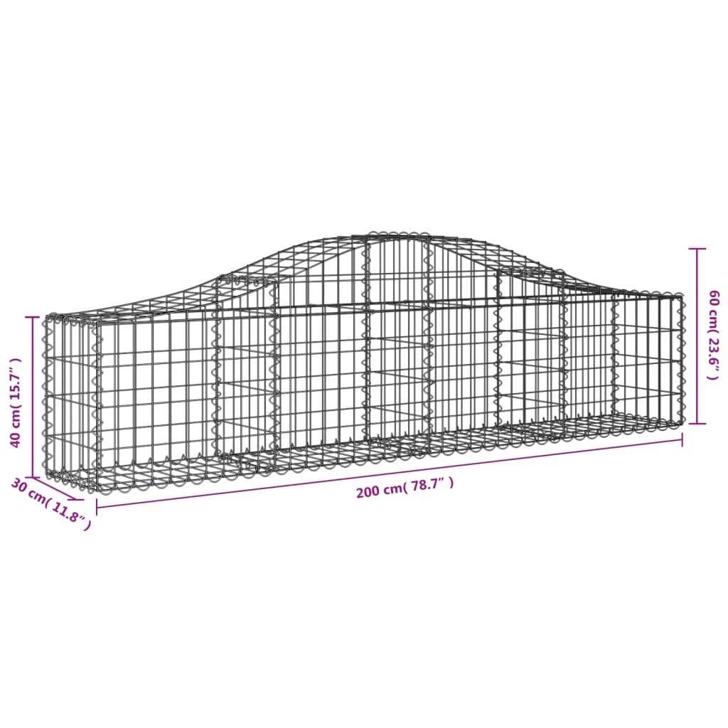 Gabionen mit Hochbogen 18 Stk. 200x30x40/60 cm Verzinktes Eisen