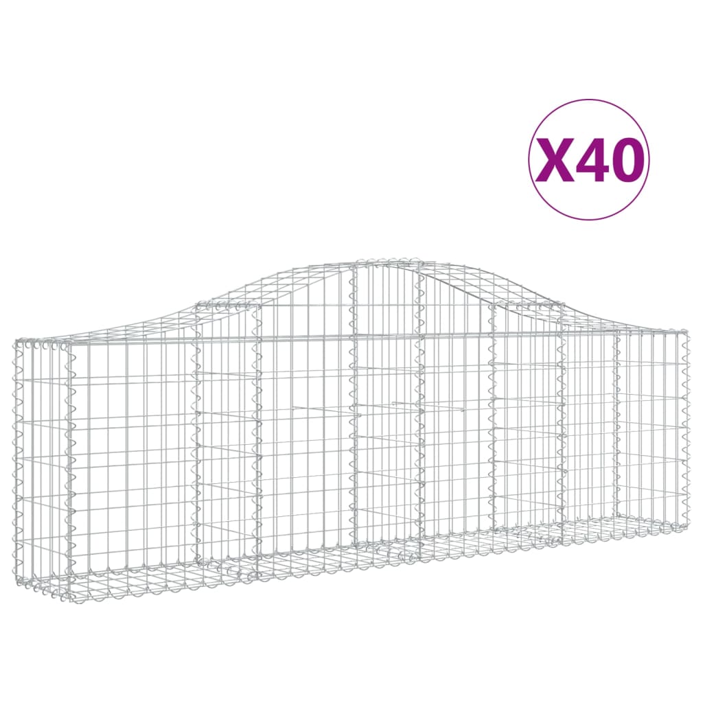 Gabionen mit Hochbogen 40 Stk. 200x30x60/80 cm Verzinktes Eisen