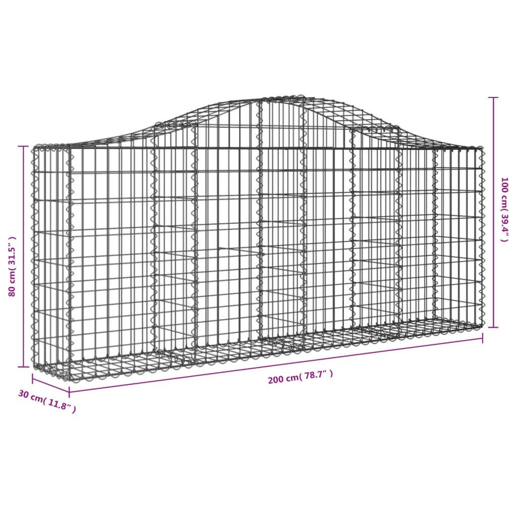 Gabionen mit Hochbogen 30 Stk. 200x30x80/100cm Verzinktes Eisen