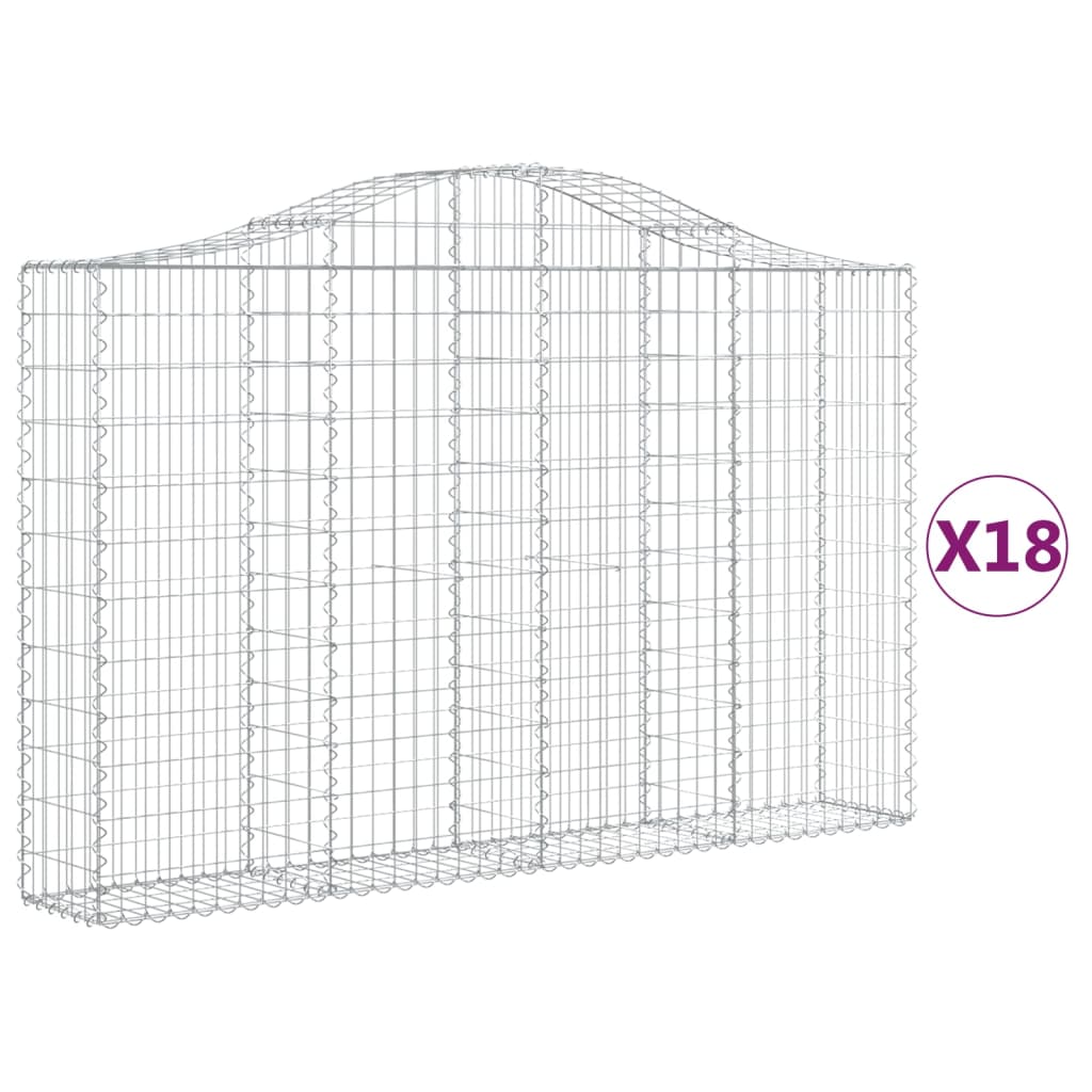Gabionen mit Hochbogen 18Stk. 200x30x120/140cm Verzinktes Eisen