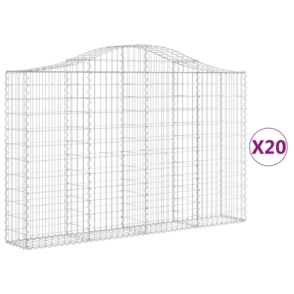 Gabionen mit Hochbogen 20Stk. 200x30x120/140cm Verzinktes Eisen