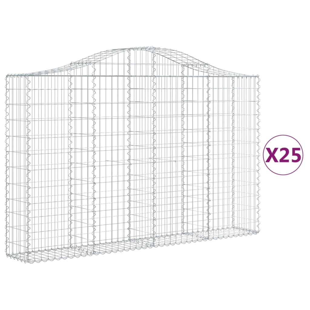 Gabionen mit Hochbogen 25Stk. 200x30x120/140cm Verzinktes Eisen