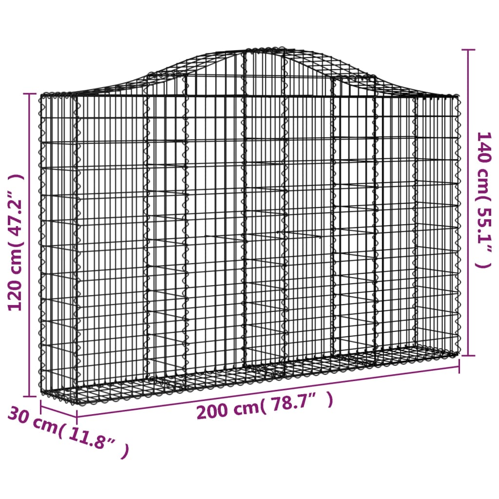 Gabionen mit Hochbogen 25Stk. 200x30x120/140cm Verzinktes Eisen